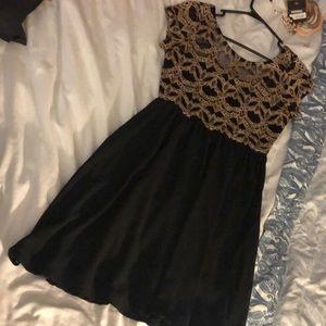 Gold and black mini dress